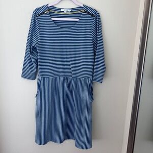 Boden Striped Jersey Dress with‎ Pockets & Shoulder Zippers Size 10